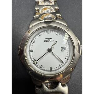 Vagary By Citizen Quartz Men's Date Watch 1A10-I0006-1 Silver Tone 29.6mm 6.5"